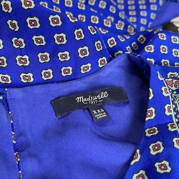 Madewell Blue Print Silk Tee Mini Dress In Ascot Grid - Picture 7 of 8